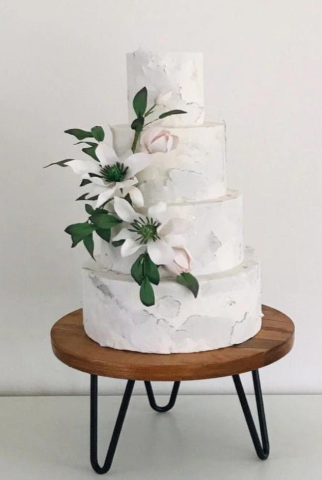 Black hairpin leg solid wood cake stand - 12" - 16" - Prop Options