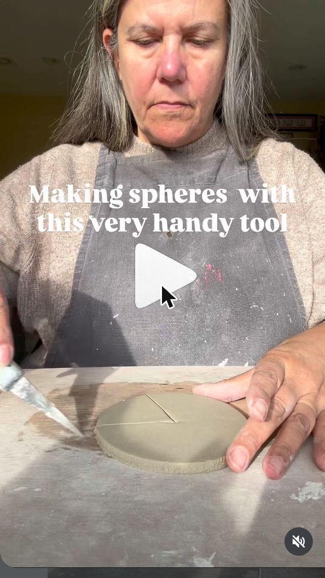 Cutting a clay circle for a hollow clay sphere