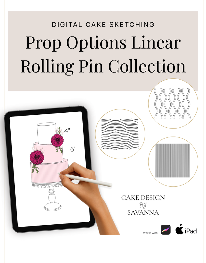 Texture rolling pin cake sketch — linear Procreate stamp | Cake Design by Savanna