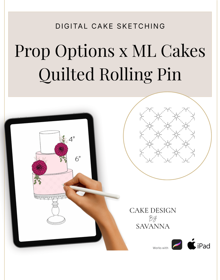 Texture rolling pin cake sketch — quilted Procreate stamp | Cake Design by Savanna