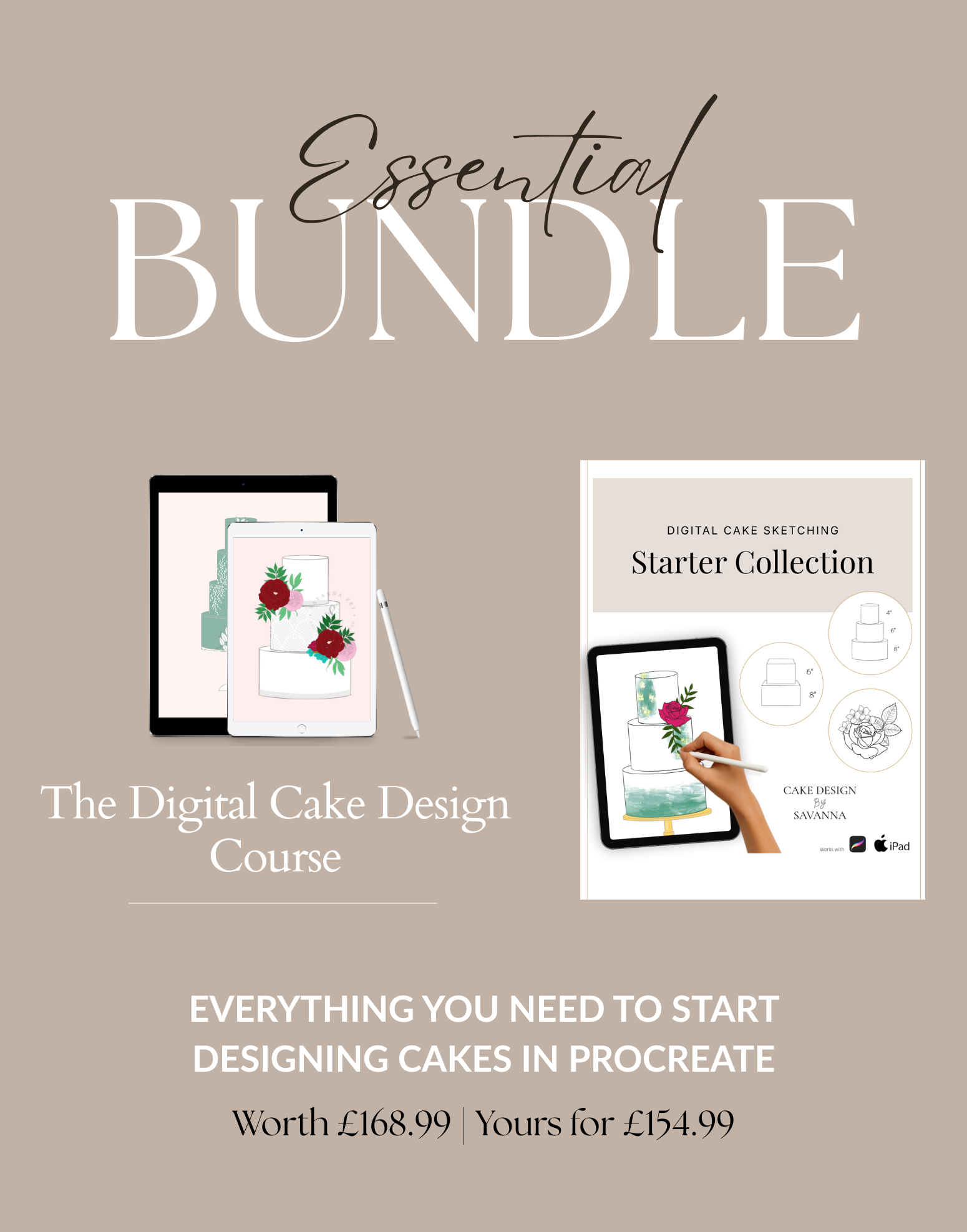 Digital Cake Design Course - Essential Bundle - Procreate - Prop Options