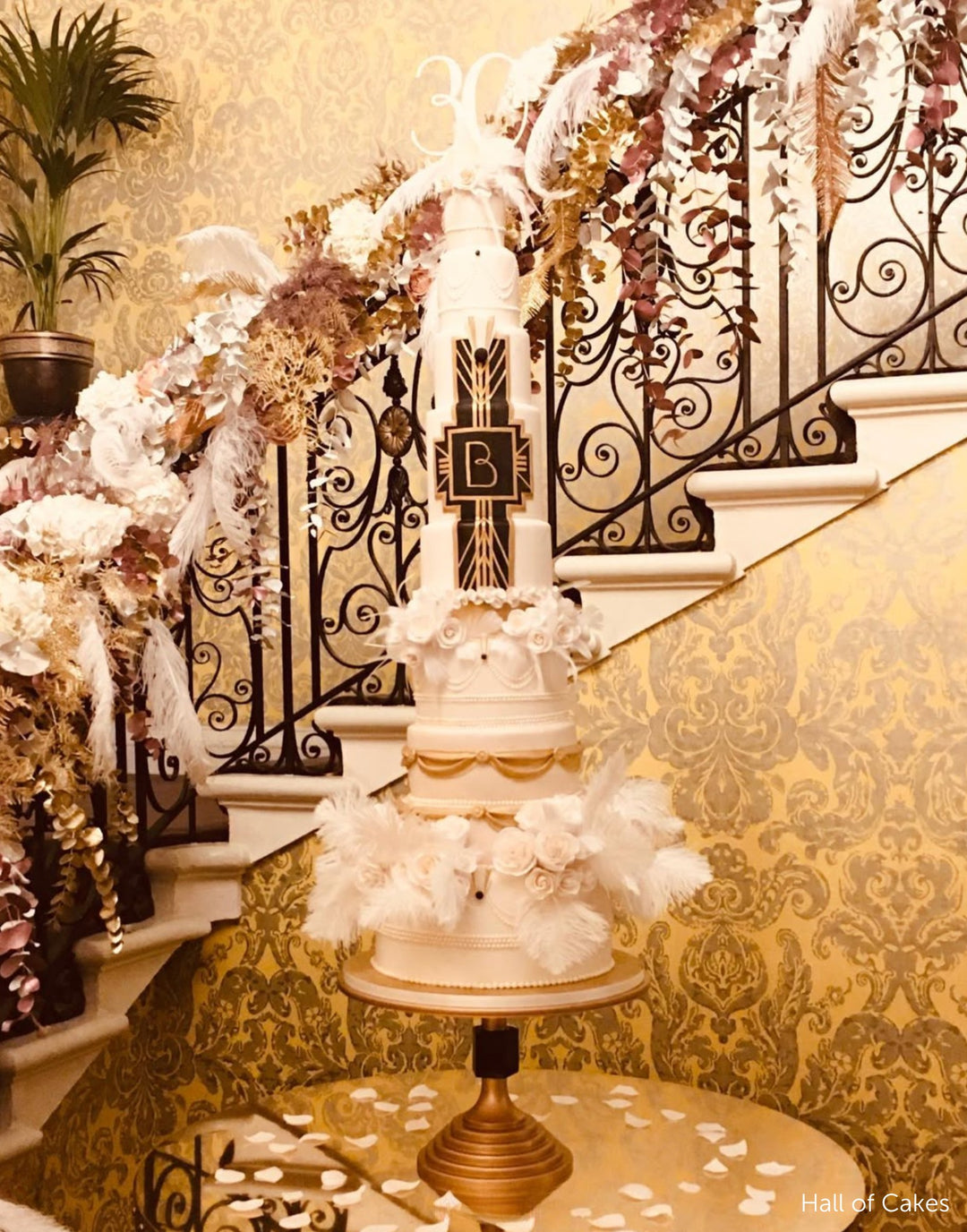 Ten-tier Great Gatsby gold and black cake stand made by Prop Options for Hall of Cakes