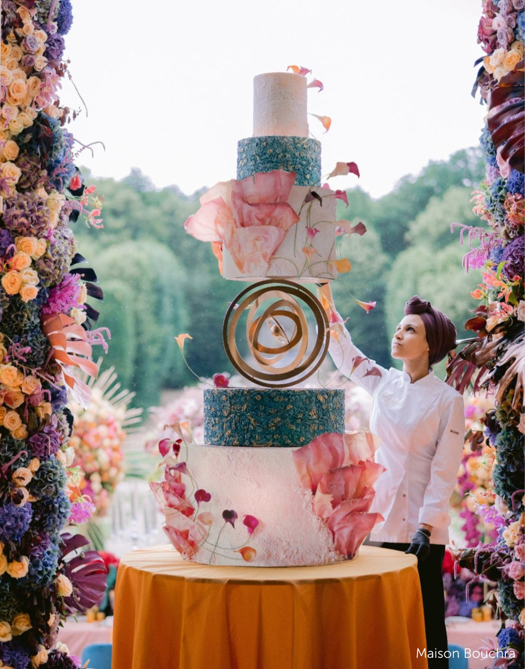 Bespoke armillary hoop cake structure made by Prop Options for Maison Bouchra