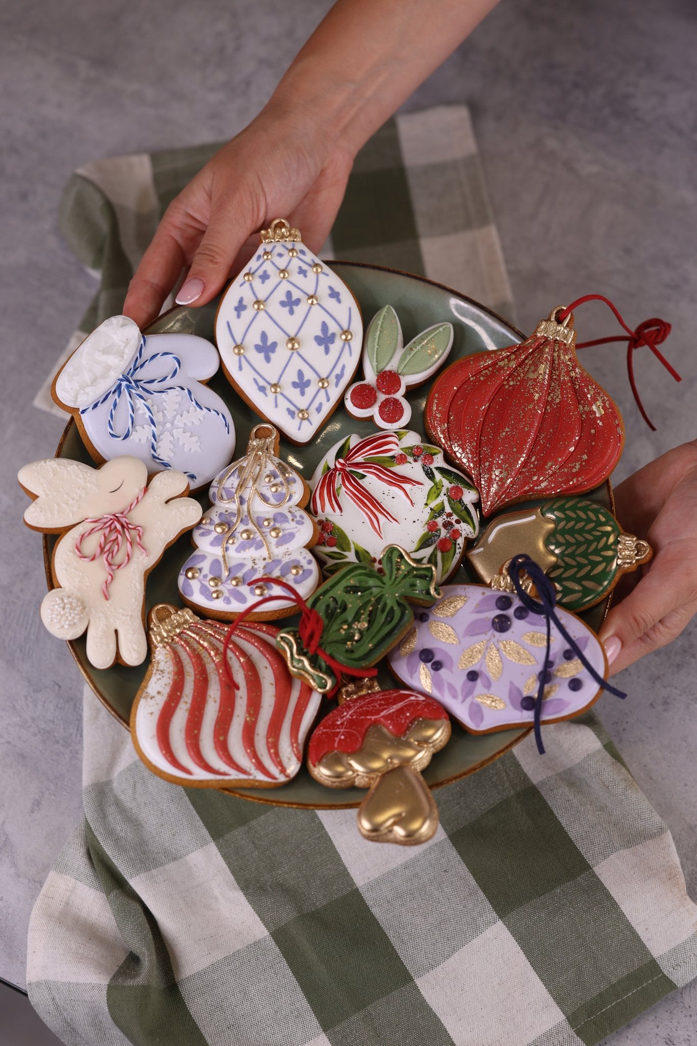Prop Options × Ekat's Christmas cookie collection, all twelve decorated cookies on a platter