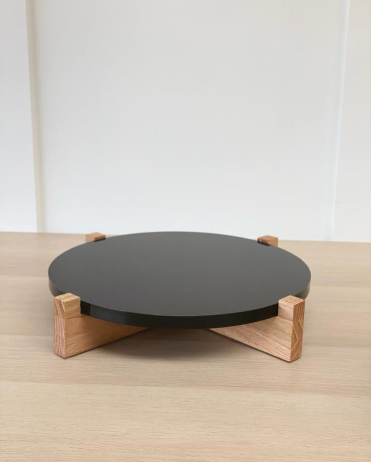 Handcrafted Solid Oak Cake Stand with a black top plate - Prop Options