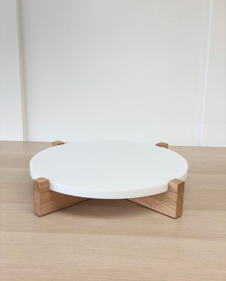 Handcrafted Solid Oak Cake Stand with a white top plate - Prop Options