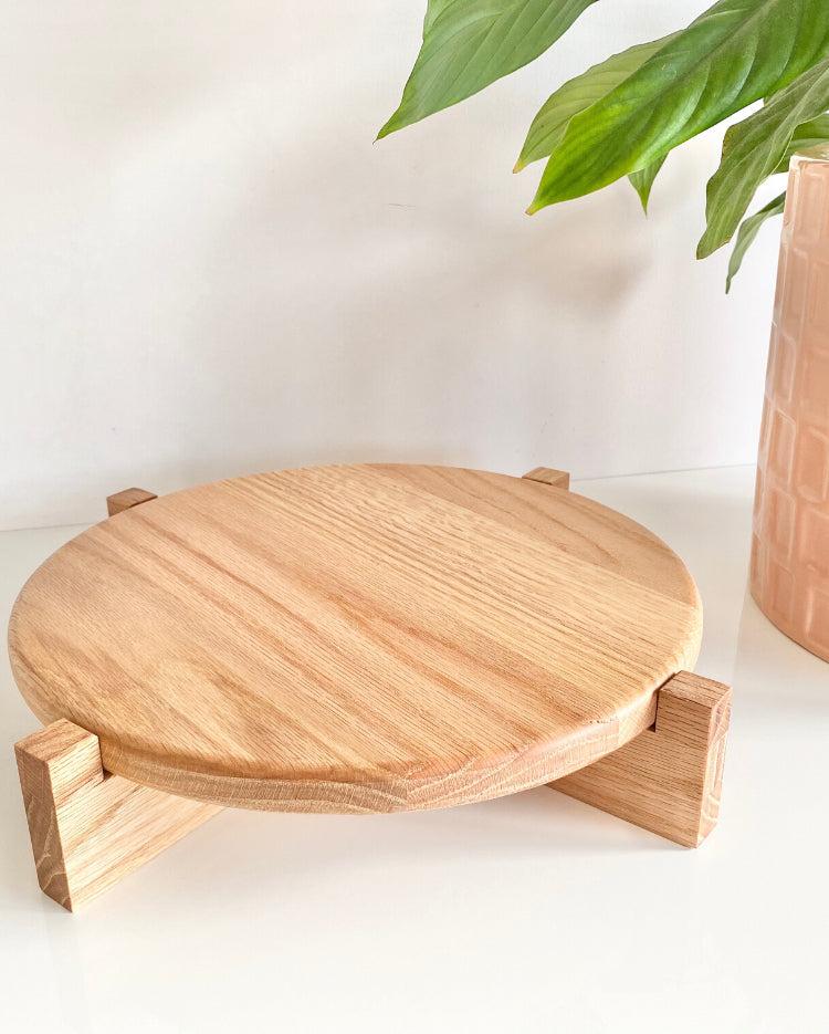 Handcrafted Solid Oak Cake Stand with a plain wooden top plate - Prop Options