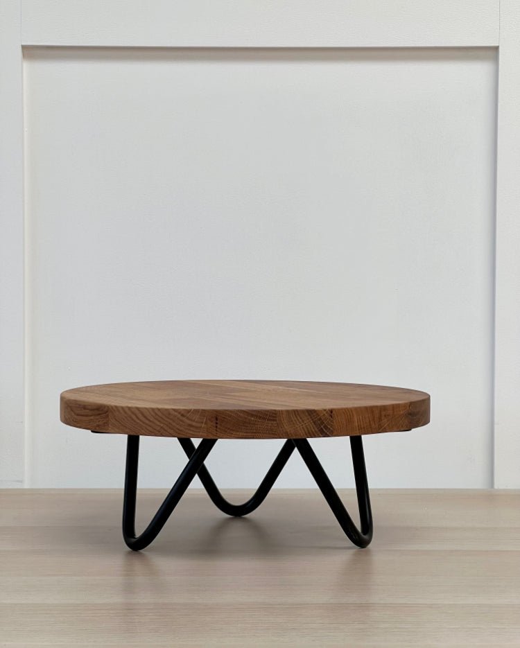 Black hairpin leg solid wood cake stand - 12" - 16" - Prop Options